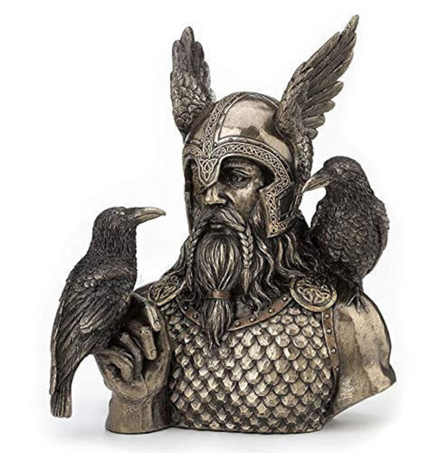 Statue || Odin Bust with Ravens Huginn and Muninn