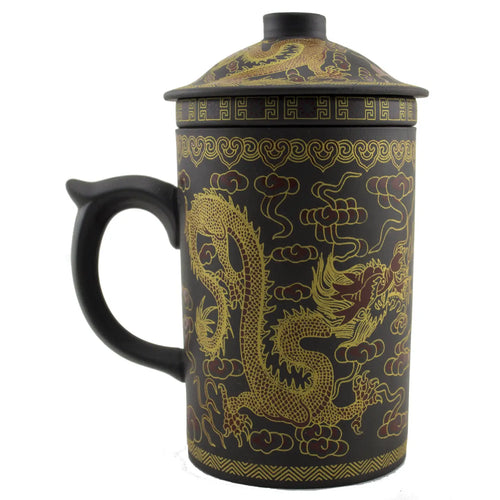 Mug ||  Clay Strainer Mug with Gold Dragon