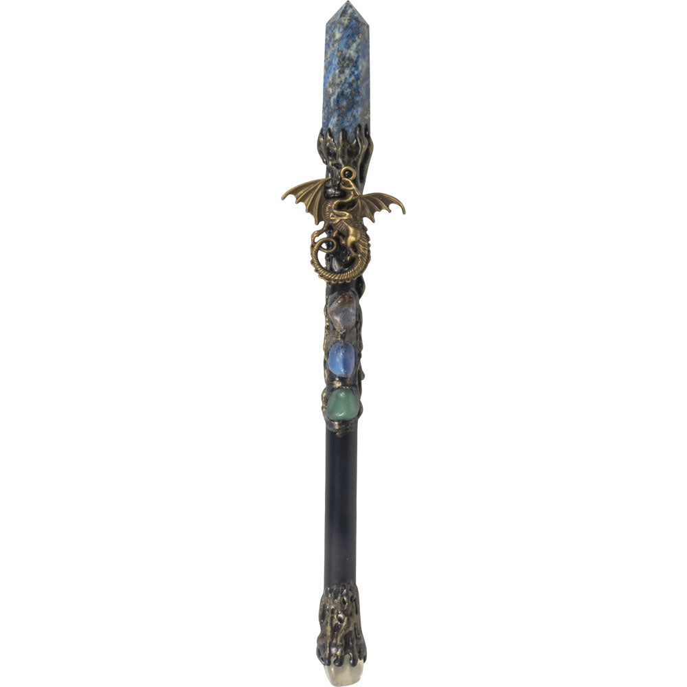 Wand - Lapis Point With Gold Dragon Charm