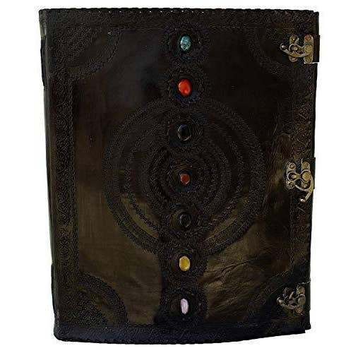 Journal || Black Seven Chakras Gemstones || Leather