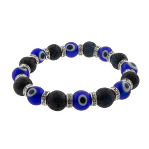 Bracelet  || Nazar "Evil Eye" Lava and Cobalt Beaded Bracelet