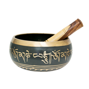 Tibetan Singing Bowl || 4" Diameter with cushion II Black and Gold Bronze