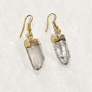 Earrings || Silver or Gold Plated Point || Clear Quartz
