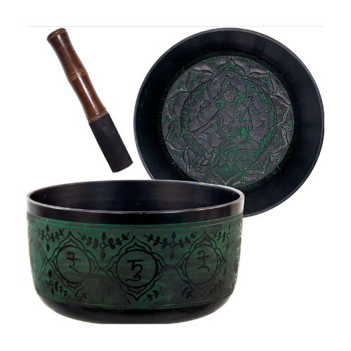 Tibetan Singing Bowl || Green Tara || 7.5 Diameter with cushion