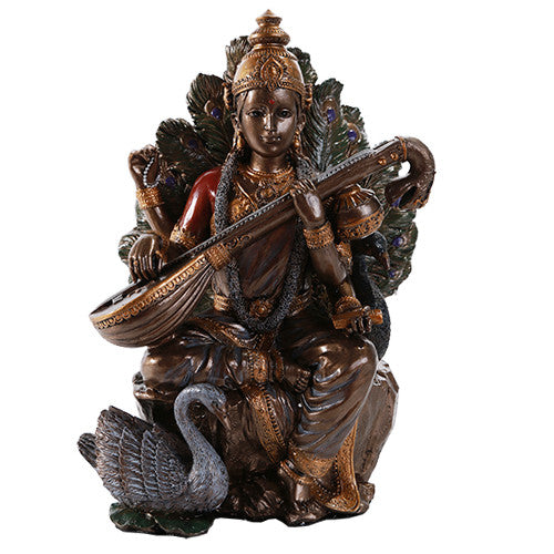 Statue || Sarasvati || Peacock Feathers