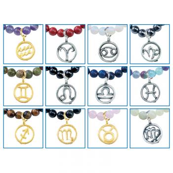Bracelet || Assorted Zodiac Silver Charm Stretch Bracelets || 8mm Round Beads and Pewter Charm