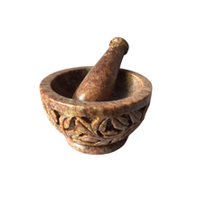 Mortar and Pestle || Floral Carvings || Natural Soapstone