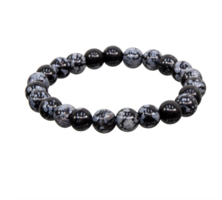 Bracelet  || Snowflake Obsidian || 8mm Round Beads