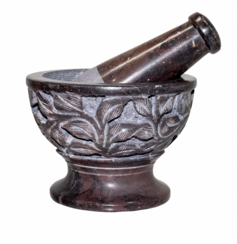 Leaves and Flowers Soapstone Mortar and Pestle