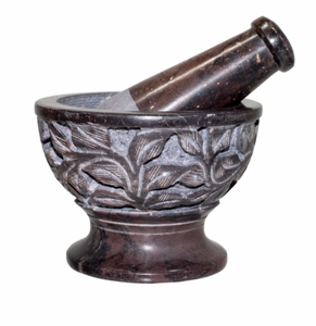Leaves and Flowers Soapstone Mortar and Pestle