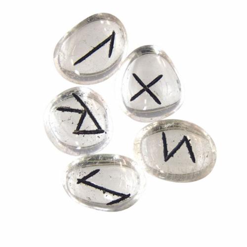 Rune Stones || Clear Quartz  || with instructions and embroidered pouch