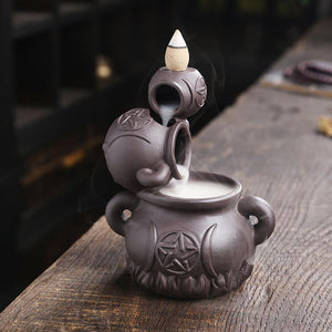 Cauldrons w/ Triple Moon and Pentacle Backflow Incense Burner