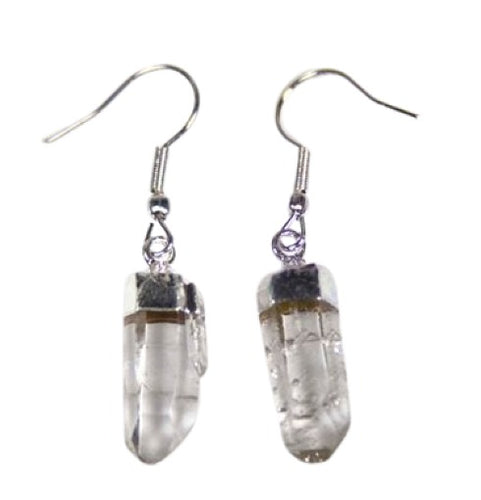 Earrings || Silver or Gold Plated Point || Clear Quartz