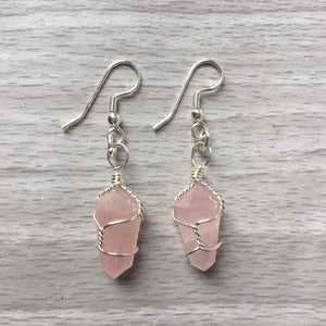 Earrings || Wire Wrapped || Rose Quartz Points