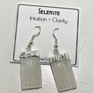 Earrings || Silver-plated Point || Selenite Blade