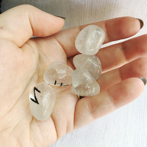 Clear Quartz Rune Stones with instructions and embroidered pouch - Divination - Cosmic Corner Savannah